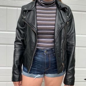 Black faux leather pleather biker jacket